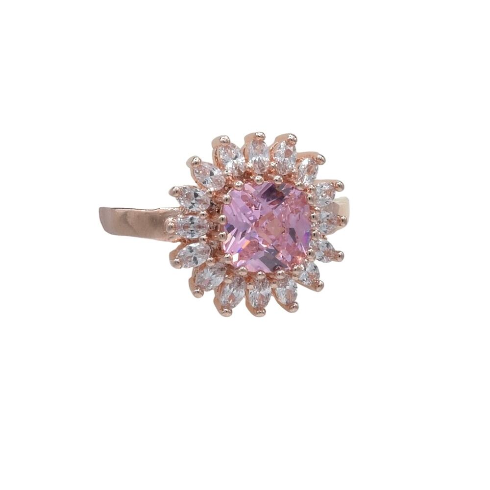 Pink Cushion-Cut Halo Rose Gold Ring